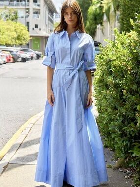 NWOT Simkhai Light Blue Striped Maxi Shirt Cotton Dress, Size US 6